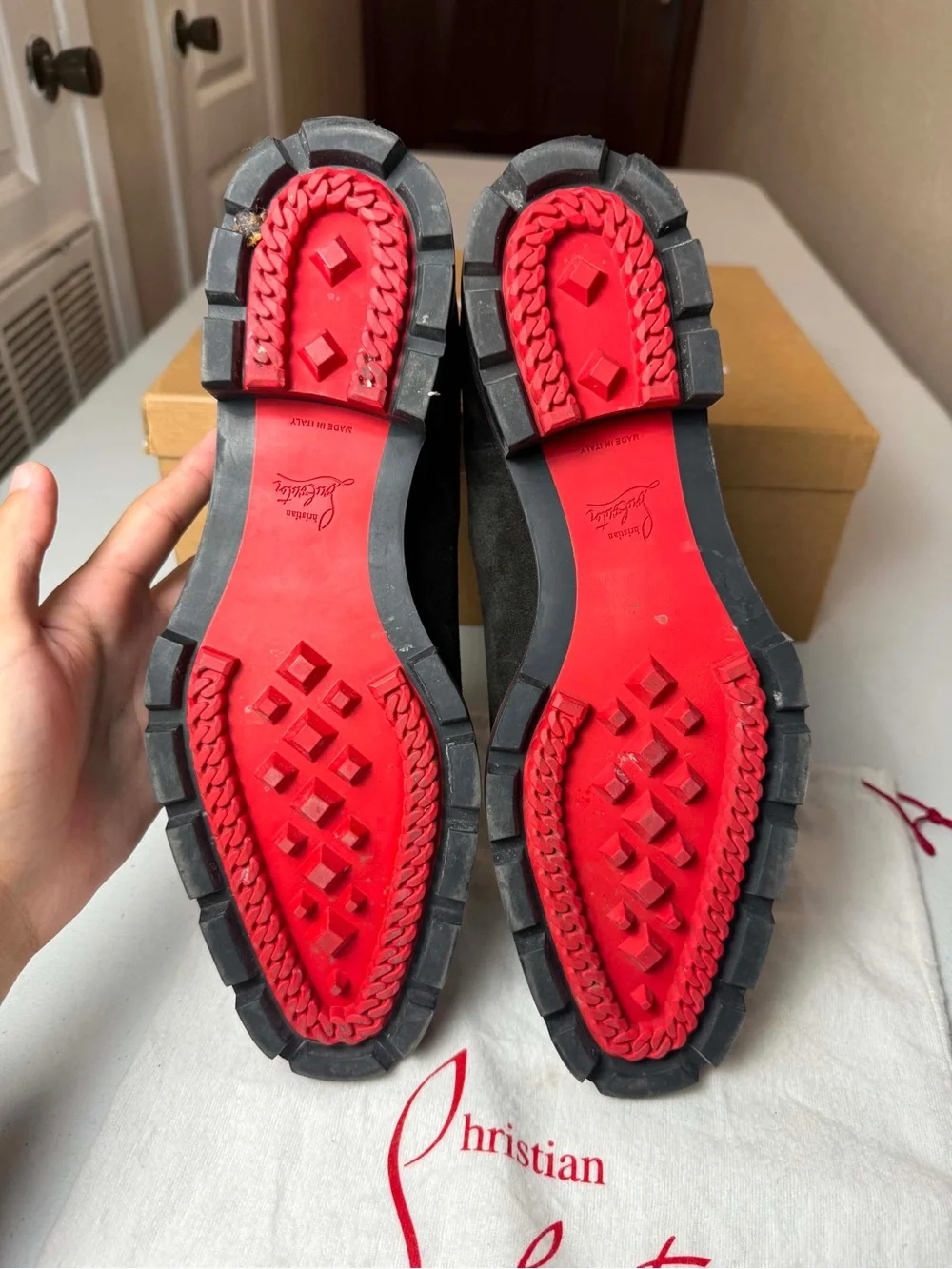 CHRISTIAN LOUBOUTIN Red bottom Chelsea black suede boot Sz 41.5 / 8.5